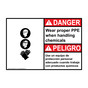 English + Spanish ANSI DANGER Wear PPE Handling Chemical Sign With Symbol ADB-6475-R