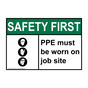 ANSI SAFETY FIRST PPE must be worn on job site Sign with Symbol ASE-36455