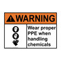 ANSI WARNING Wear Proper PPE When Handling Chemicals Sign with Symbol AWE-6475-R