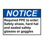 ANSI NOTICE Required PPE to enter: Safety shoes, hard Sign ANE-36338