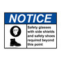ANSI NOTICE Safety glasses with side shields Sign with Symbol ANE-36360