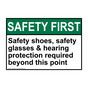 ANSI SAFETY FIRST Safety shoes, safety glasses & hearing protection Sign ASE-36366