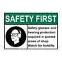 ANSI SAFETY FIRST Safety glasses and hearing protection Sign with Symbol ASE-36401