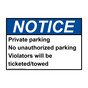ANSI NOTICE Private parking No unauthorized parking Sign ANE-34858
