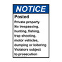 Portrait ANSI NOTICE Posted Private property No trespassing, Sign ANEP-36694