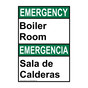 English + Spanish ANSI EMERGENCY Boiler Room Sign AEB-1486