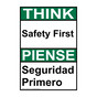 English + Spanish ANSI THINK Safety First Sign ATB-5615