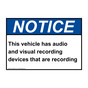 ANSI NOTICE This vehicle has audio and visual recording Sign ANE-38952
