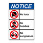 Portrait ANSI NOTICE No hats No hoodies No sunglasses Sign with Symbol ANEP-28116