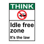 Portrait ANSI THINK Idle Free Zone It's The Law Sign with Symbol ATEP-14395
