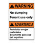 English + Spanish ANSI WARNING No Dumping Tenant Use Only Sign AWB-8309
