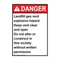 Portrait ANSI DANGER Landfill gas vent explosive hazard Sign ADEP-33524