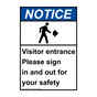 Portrait ANSI NOTICE Visitor Entrance Please In Sign with Symbol ANEP-6346