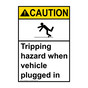 Portrait ANSI CAUTION Tripping hazard when Sign with Symbol ACEP-28406