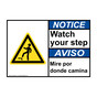 English + Spanish ANSI NOTICE Watch Your Step With Symbol Sign With Symbol ANB-6441