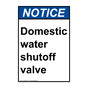 Portrait ANSI NOTICE Domestic water shutoff valve Sign ANEP-36661
