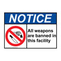 ANSI NOTICE All Weapons Are Banned In This Facility Sign with Symbol ANE-16361