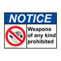 ANSI NOTICE Weapons Of Any Kind Prohibited Sign with Symbol ANE-8570