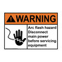 ANSI WARNING Arc Flash Hazard Disconnect Main Power Sign with Symbol AWE-7913
