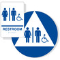 White ADA Braille Accessible Unisex RESTROOM Sign Set RRE-120_DCTS_Set_Blue_on_White