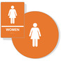 Orange ADA Braille WOMEN Restroom Sign Set RRE-125_DCS_Set_White_on_Orange