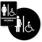 Black ADA Braille Accessible WOMEN Restroom Sign Set RRE-130_DCS_Set_White_on_Black