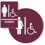 Burgundy ADA Braille Accessible WOMEN Restroom Sign Set RRE-130_DCS_Set_White_on_Burgundy