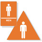 Orange ADA Braille MEN Restroom Sign Set with Symbol RRE-145_DTS_Set_White_on_Orange