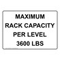 Maximum Rack Capacity Per Level 3600 Lbs Sign NHE-26867