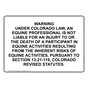 Colorado Equine Activity Sponsor Not Liable Sign, 28x20 in. Aluminum