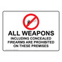 All Weapons Concealed Firearms Prohibited Sign With Symbol NHE-17706