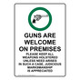 Portrait Guns Are Welcome On Premises Sign With Symbol NHEP-16347