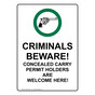 Portrait Criminals Beware! Concealed Sign With Symbol NHEP-16351