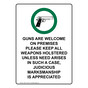 Portrait Guns Are Welcome On Premises Sign With Symbol NHEP-17708