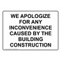 We Apologize For Building Construction Sign NHE-16430
