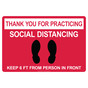 Red Thank You For Practicing Social Distancing Floor Label CS876310
