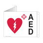 White Triangle-Mount AED Sign With Symbol NHE-7620Tri