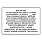 RISK OF FIRE EQUIVALENT LENGTH OF DRYER DUCT Sign NHE-50674