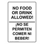 No Food Or Drink Allowed! Bilingual Sign NHB-4716