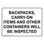 Backpacks, Carry-On Items And Other Containers Sign NHE-35784