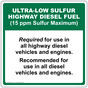 Ultra-Low Sulfur Highway Diesel Fuel Label