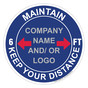Blue Maintain 6 Ft Keep Your Distance Round Floor Label with Company Name and / or Logo CS154859