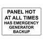 Panel Hot At All Times Has Emergency Generator Backup Sign NHE-27142