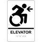 White Braille ELEVATOR Left Sign with Dynamic Accessibility Symbol RRE-14784R_Black_on_White