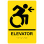 Yellow Braille ELEVATOR Left Sign with Dynamic Accessibility Symbol RRE-14784R_Black_on_Yellow