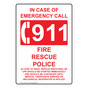 In Case Of Emergency Call 911 Sign NHE-7792