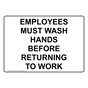 Employees Must Wash Hands Before Returning To Work Sign NHE-13168