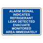 Alarm Signal Indicates Refrigerant Leak Detected Sign NHE-30137