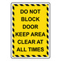 Portrait Do Not Block Door Keep Area Clear Sign NHEP-19715_YBSTR