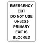 Portrait Emergency Exit Do Not Use Unless Primary Sign NHEP-29277